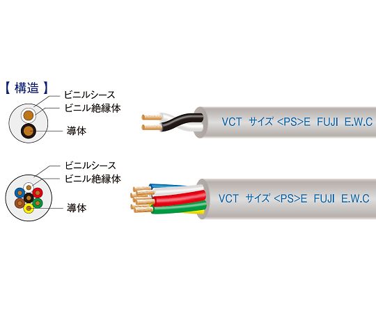 64-6457-65 600Vビニルキャブタイヤケーブル 20m巻 VCT 5.5SQX 3C