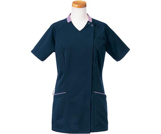 半袖スクラブジャケット（レディース）　ネイビー×パープル　LL