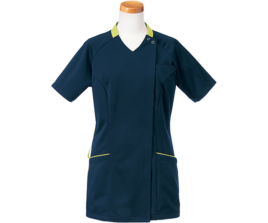 半袖スクラブジャケット（レディース）　ネイビー×グリーン　3L