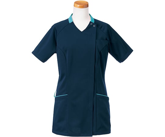 半袖スクラブジャケット（レディース）　ネイビー×アクア　S