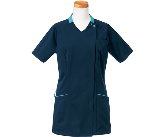 半袖スクラブジャケット（レディース）　ネイビー×アクア　LL