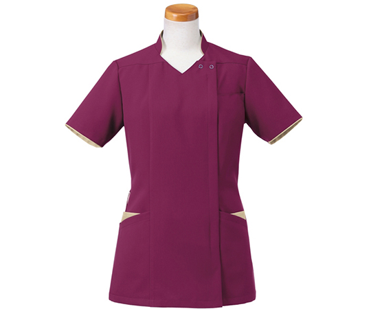 半袖スクラブジャケット（レディース）　ワイン×ベージュ　LL