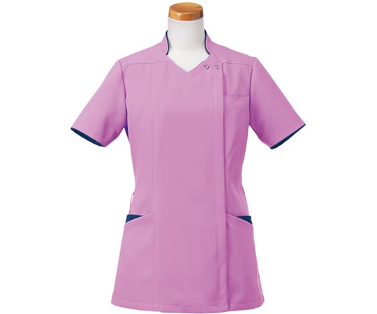 半袖スクラブジャケット（レディース）　ローズ×ネイビー　S