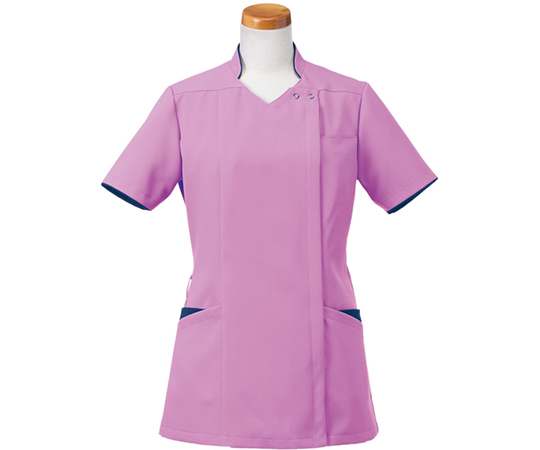 半袖スクラブジャケット（レディース）　ローズ×ネイビー　4L