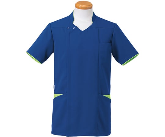 半袖スクラブジャケット（メンズ）　ネイビー×ライム　S