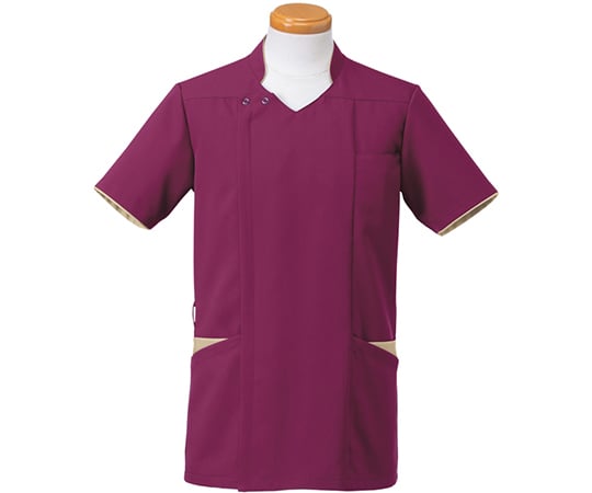 半袖スクラブジャケット（メンズ）　ワイン×ベージュ　4L