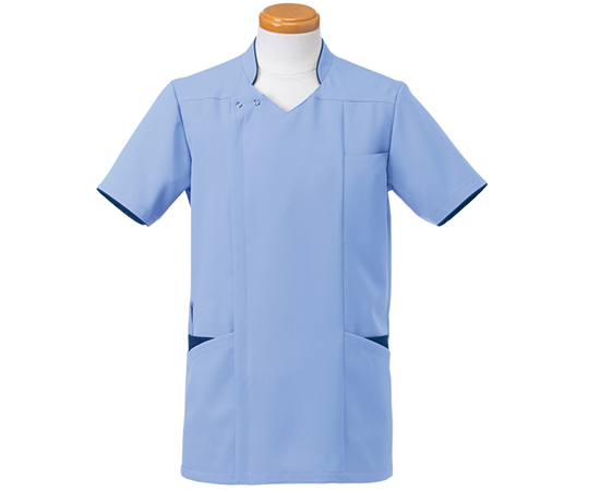 半袖スクラブジャケット（メンズ）　ミディアムブルー　3L