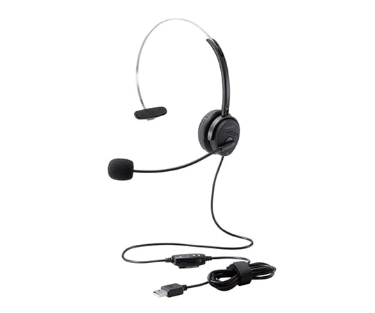 オーバーヘッドタイプヘッドセット　片耳　USB　30mmドライバ　ブラック