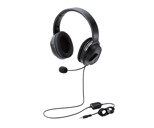 オーバーヘッドタイプヘッドセット　両耳　4極　変換ケーブル付　40mmドライバ　ブラック