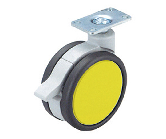 フレスコキャスター　75mm　プレート・ストップ付　イエロー