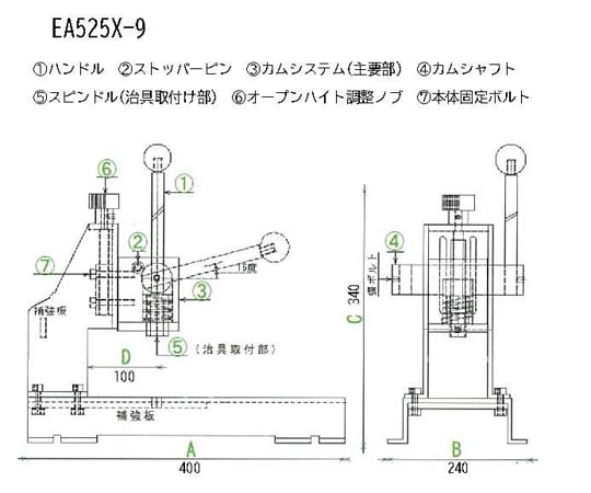 強力型ハンドプレス（カム式）　500kg/240×400×340mm　EA525X-9