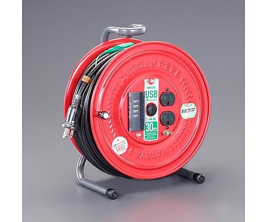 AC125V/15A/30m ｺｰﾄﾞﾘｰﾙ(USBﾎﾟｰﾄ4口/ｱｰｽ付)