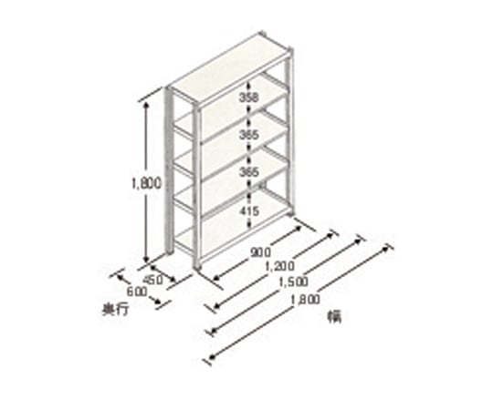 890x450x1800mm/150kg/5段 スチール棚 EA976DN-90B エスコ ESCO-