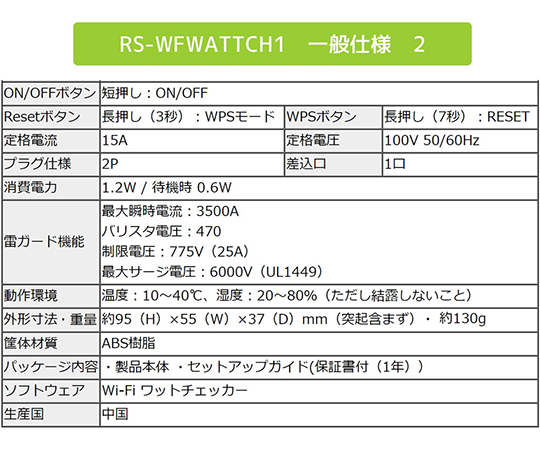 Wi-Fi　ワットチェッカー　RS-WFWATTCH1