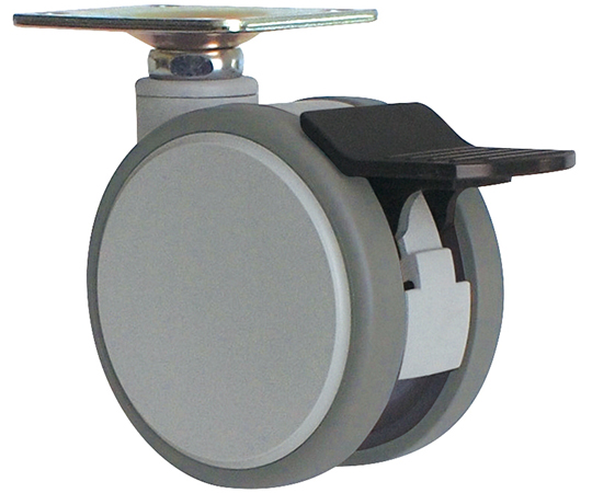 静音　双輪キャスター　φ75　自在S付　プレート式　（大）レバー
