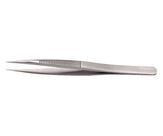 耐酸耐磁ステンレスピンセット　120mm　直型強力タイプ・ハンドルギザ付