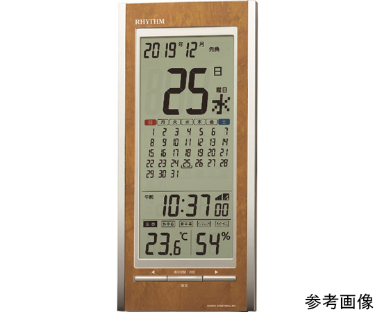 電波時計(ﾃﾞｼﾞﾀﾙ表示)(掛置兼用) 高精度 温湿度計付き ﾏﾝｽﾘｰｶﾚﾝﾀﾞｰ ﾌﾞﾗｳﾝ 265×118×30mm 8RZ219SR23