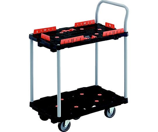 連結式樹脂製2段台車 ビートル 700X450 自在3輪 コボレ止めセット とめたろう ハンドル付
