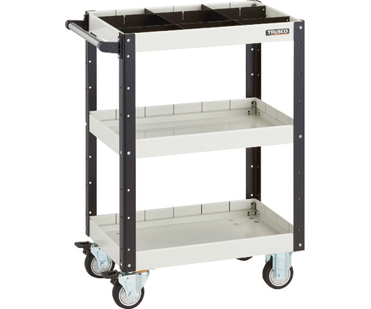 イーグルワゴン 600X400XH880 深型3段 1段仕切板付 ウレタン車輪 ホワイト/ブラック