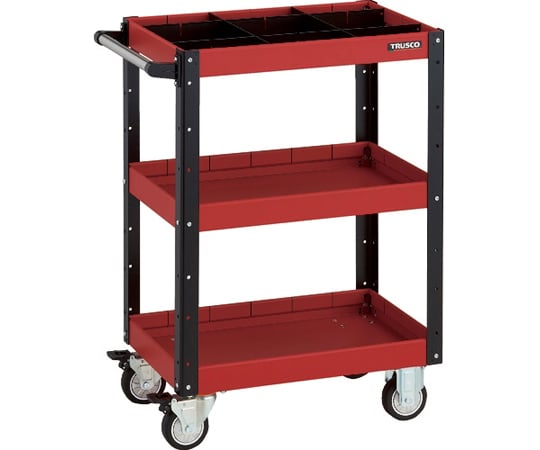 イーグルワゴン 600X400XH880 深型3段 1段仕切板付 ウレタン車輪 オレンジ/ブラック