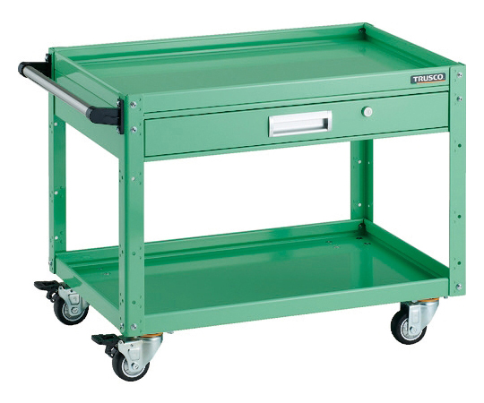 ツールワゴン イーグルワゴン 750×500 2段引出付 ウレタン4輪自在 ヤンググリーン