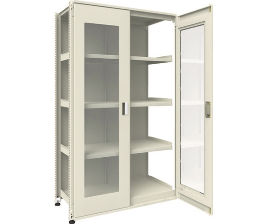 M3型ユニット中量棚　両開きアクリル扉・背パネル付　H2100XW1200　連結