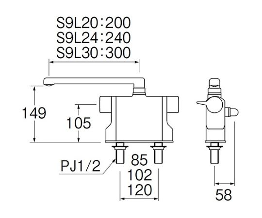 64-8686-03 サーモデッキシャワー混合栓 SK7810-S9L30 【AXEL】 アズワン