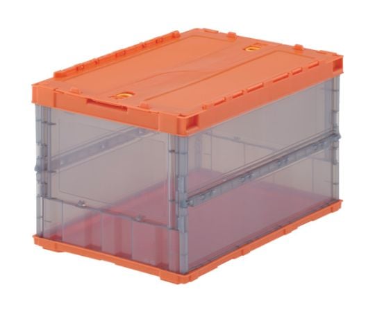 薄型折りたたみコンテナ オリコン スケルコン 50L ロックフタ付 オレンジ/透明ブラック オレンジツートン