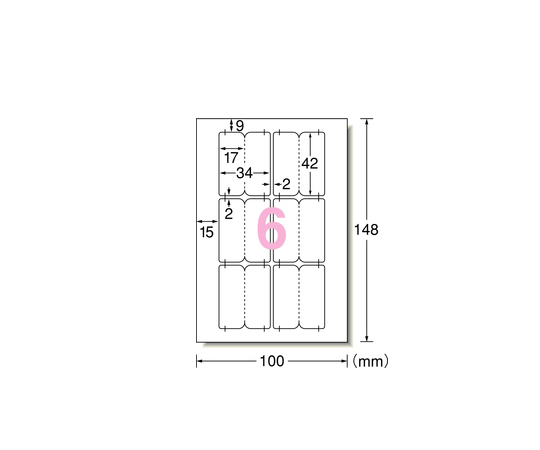 手書きもプリントもできるラベル はがきサイズ インデックス 特大 6面 34mm×42mm 1パック（10シート入）　26201