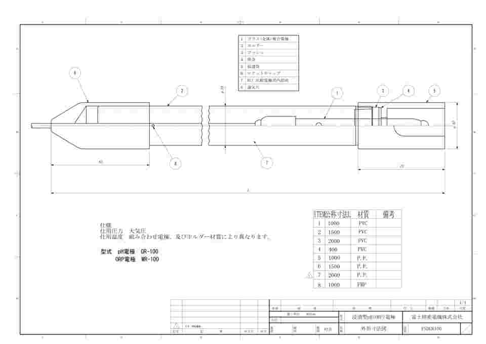 64-8852-59 ホルダー付きpH電極 浸漬型（ガラス複合電極） （全長：1m