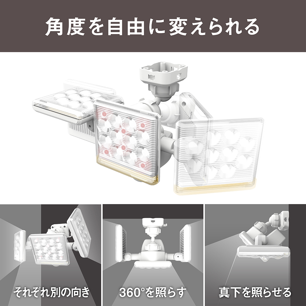 (中古品)ムサシ RITEX フリーアーム式LEDセンサーライト(12W×3灯) 「コンセント式 - 1