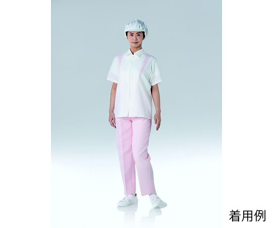 クリーン半袖上着（女性用）　白×ピンク　3L