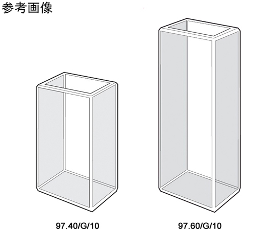 比色計/吸光光度計セル　試料室幅16mm　窓材質：光学ガラス（334-2500nm）　光路長：100mm　56.000mL　97.40/G/100