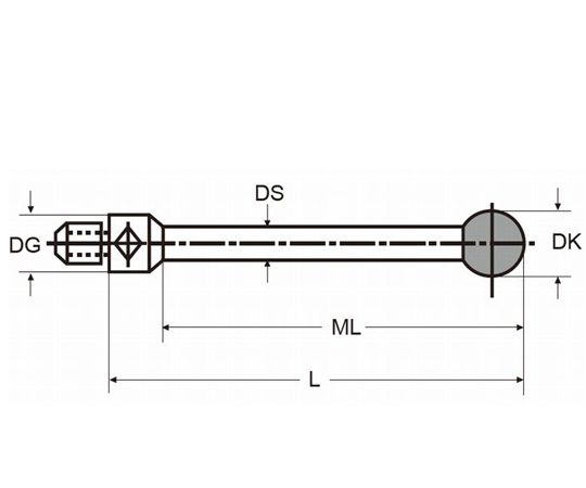 M5ボールスタイラス（超硬シャフト、ルビーボール）　全長33.5mm　先端径φ4