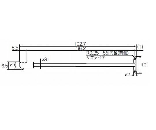 RONDCOM用測定子（溝）　全長64.7mm　先端長さ10mm