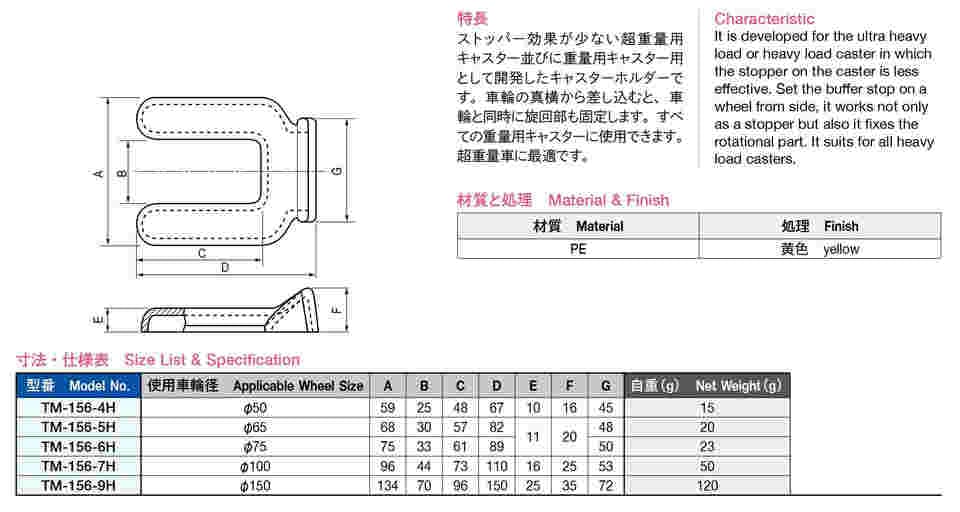 64-9060-16 重量用キャスターホルダー φ100 TM-156-7H