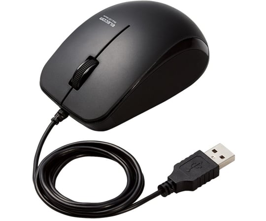 BlueLEDマウス　有線　3ボタン　サイドラバー　抗菌　ブラック