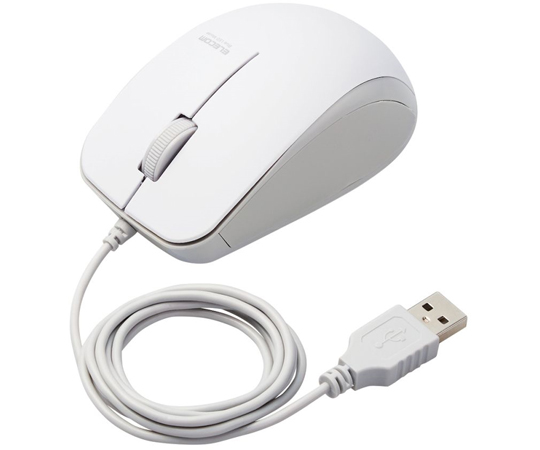 BlueLEDマウス　有線　3ボタン　サイドラバー　静音　抗菌　ホワイト