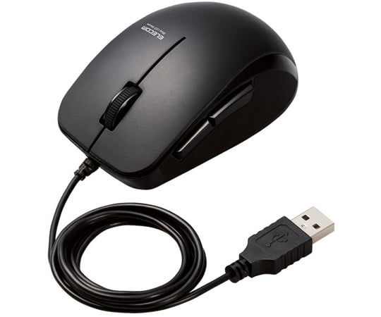 BlueLEDマウス　有線　5ボタン　サイドラバー　静音　抗菌　ブラック