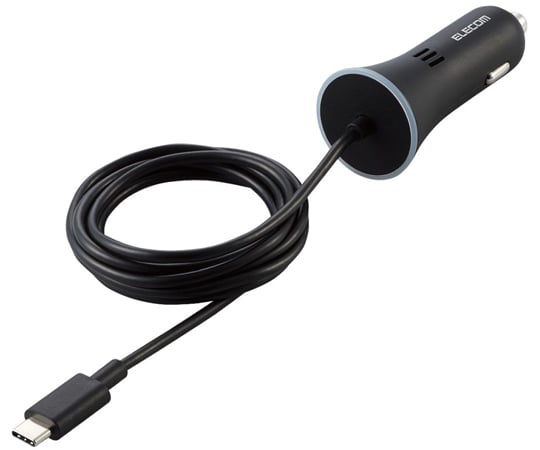 カーチャージャー　Type-C　USB-C　PD認証　ストレートタイプ　1.5m　18W　インジケーター搭載　ブラック