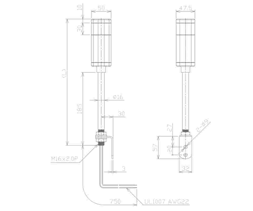 64-9178-59 積層式LEDアラームライト 1段タイプ L型金具 ブザー有り