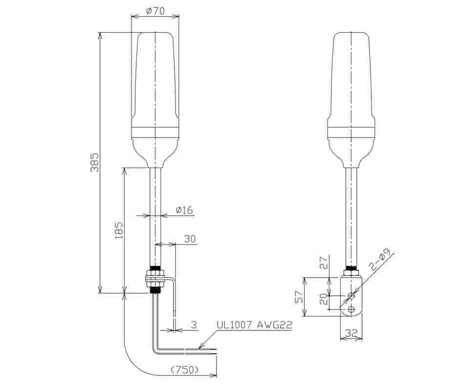 64-9179-17 導光柱式LEDアラームライト L型金具 点滅・ブザー有り