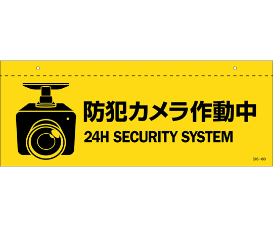 イラスト標識（天井用）　防犯カメラ作動中　CIS-6　B　140×360mm　PET