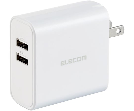 スマートフォン・タブレット用AC充電器　4.8A出力　USB-Aメス2ポート　おまかせ充電搭載　ホワイト