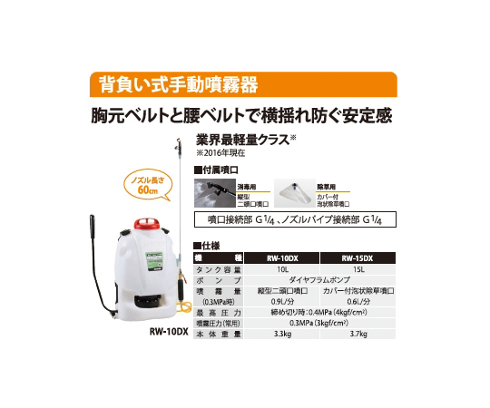 背負い式手動噴霧器　グランドマスター　１０L　RW-10DX