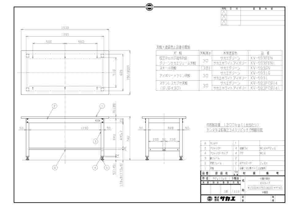 64-9486-41 中量作業台KVタイプ W1500×D750×H740mm KV-593FEN 【AXEL