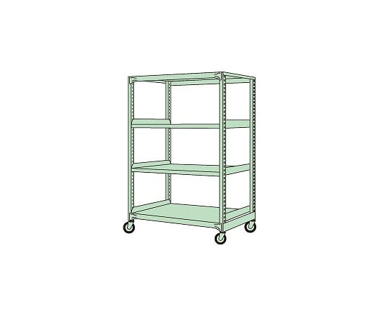 中量キャスターラックGKR型（ゴム車・4輪自在）　W900×D900×H1380mm　4段　グリーン