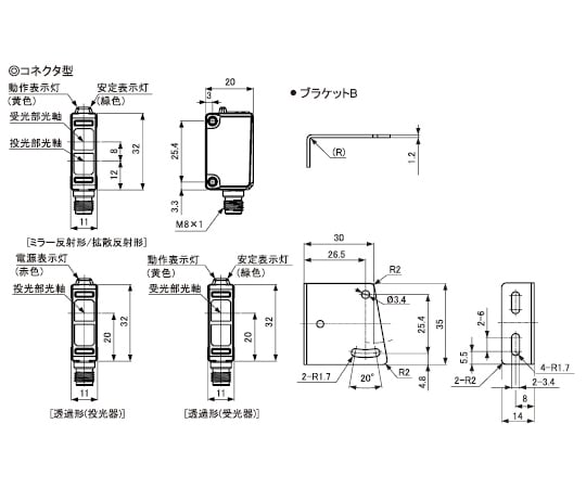 64-9616-25 長距離検出小型光電センサ （拡散反射型/検出距離100mm