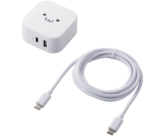 AC充電器　スマホ・タブレット用　USB　Power　Delivery準拠　20W+12W　USB-C1ポート　USB-A1ポート　ケーブル同梱　1.5m　ホワイトフェイス