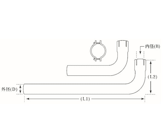 64-9727-71 90度曲げパイプ 片側差し込みタイプ（L型・鉄製・メッキ管